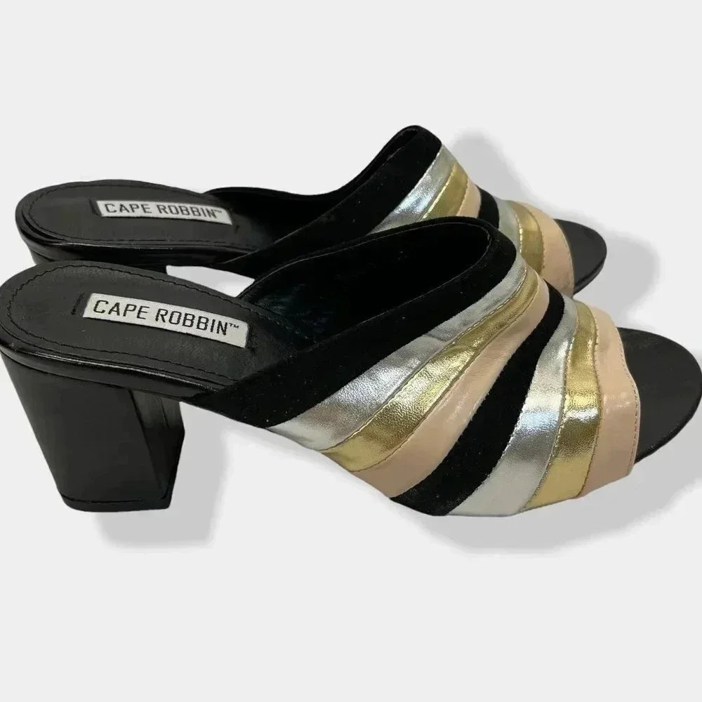 CAPE Robbin Emma Open Toe Striped Block Heel Mule